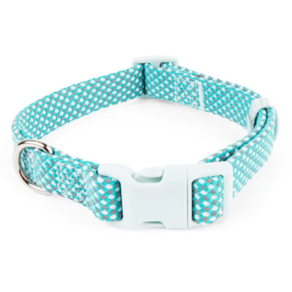 NWT ~ YOULY The Protector Reflective Dog Collar, Teal/Grey Dot  (Size:  Medium)